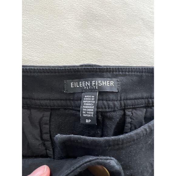 Eileen Fisher Organic Cotton Front Patch Pocket Tapered Leg Pants Black 8 Petite - Picture 3 of 6